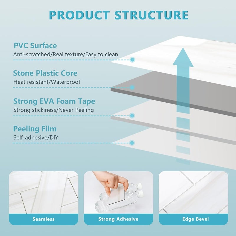 Vamos Tile 4-Piece Glossy Dolomite White Peel and Stick Backsplash Tile,3''x6'' PVC Subway Tile with White Grout, Stick on Backsplash for Kitchen/Bathroom/Fireplace - Image 5